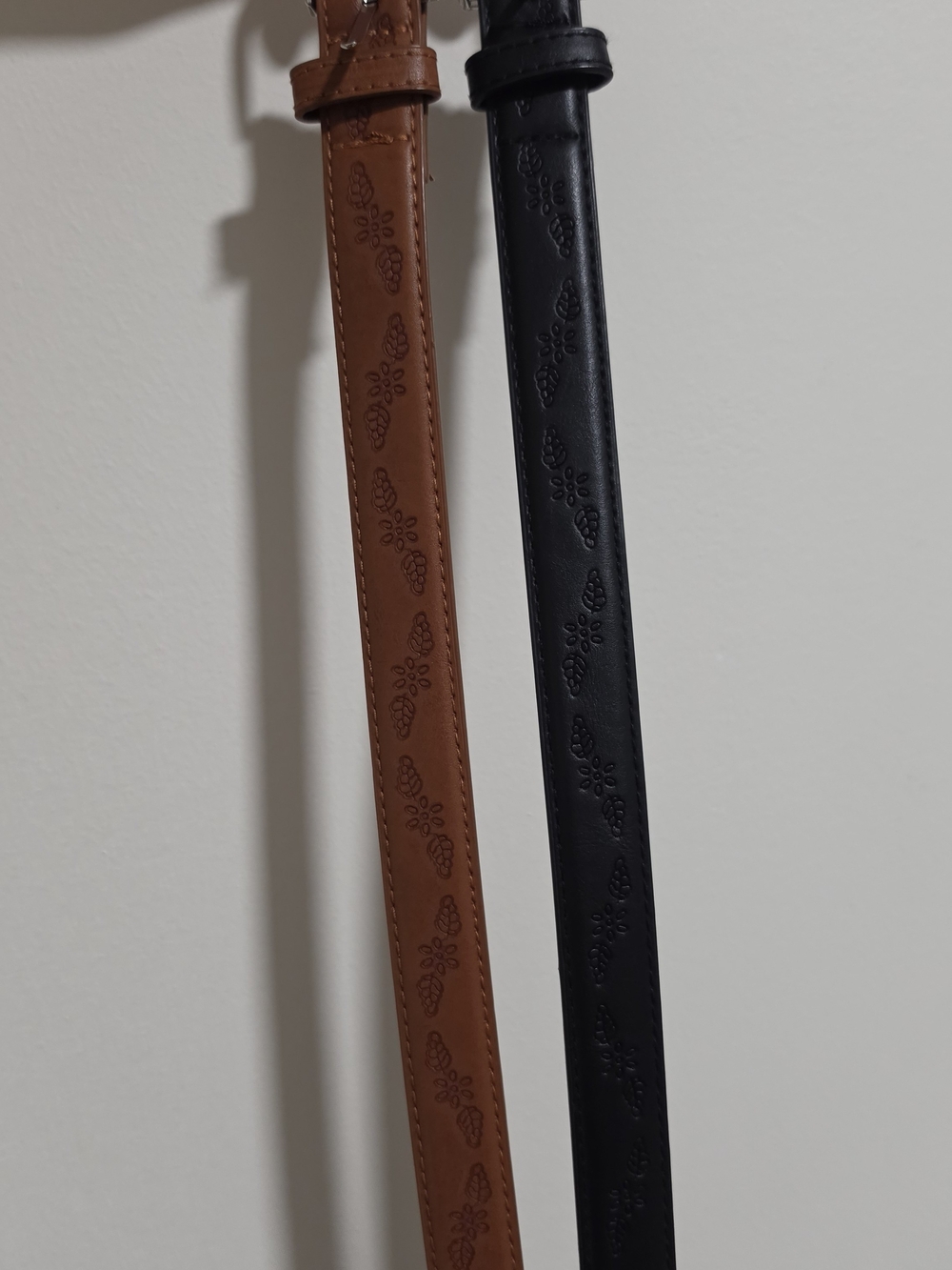 Two Women's Faux Leather Belts- Black And Brown
